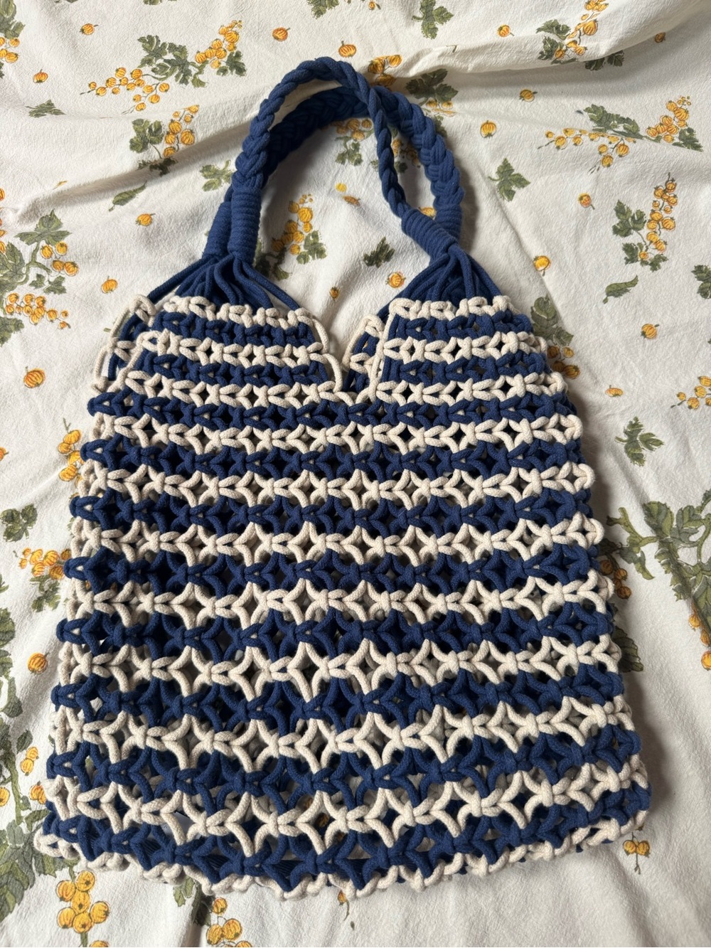 J. Crew Navy and Cream Crochet Tote